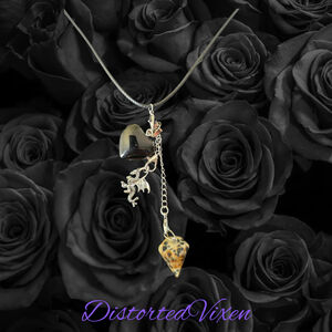 Obsidian Heart Necklace • Dalmatian Jasper Pendulum • Dragon Charm Jewelry